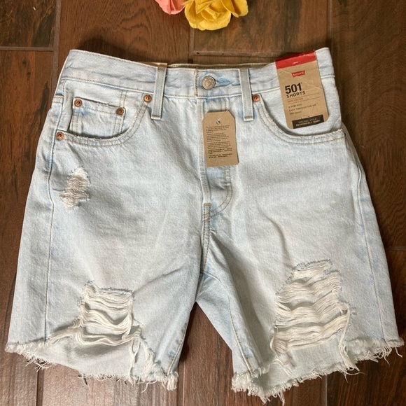 Levi’s 501 Distressed High Rise Denim Jean Shorts - Picture 4 of 7